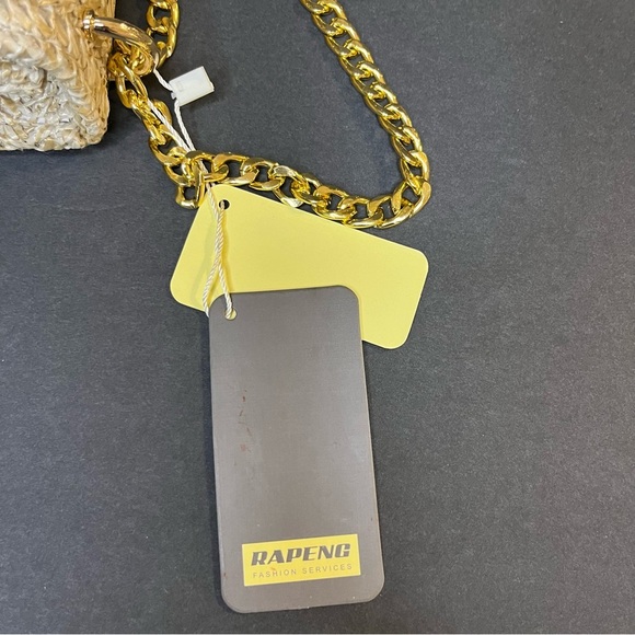 Rattan Straw Small Crossbody Purse Gold Chain Strap Spring Summer Easter Dressy - Picture 5 of 10